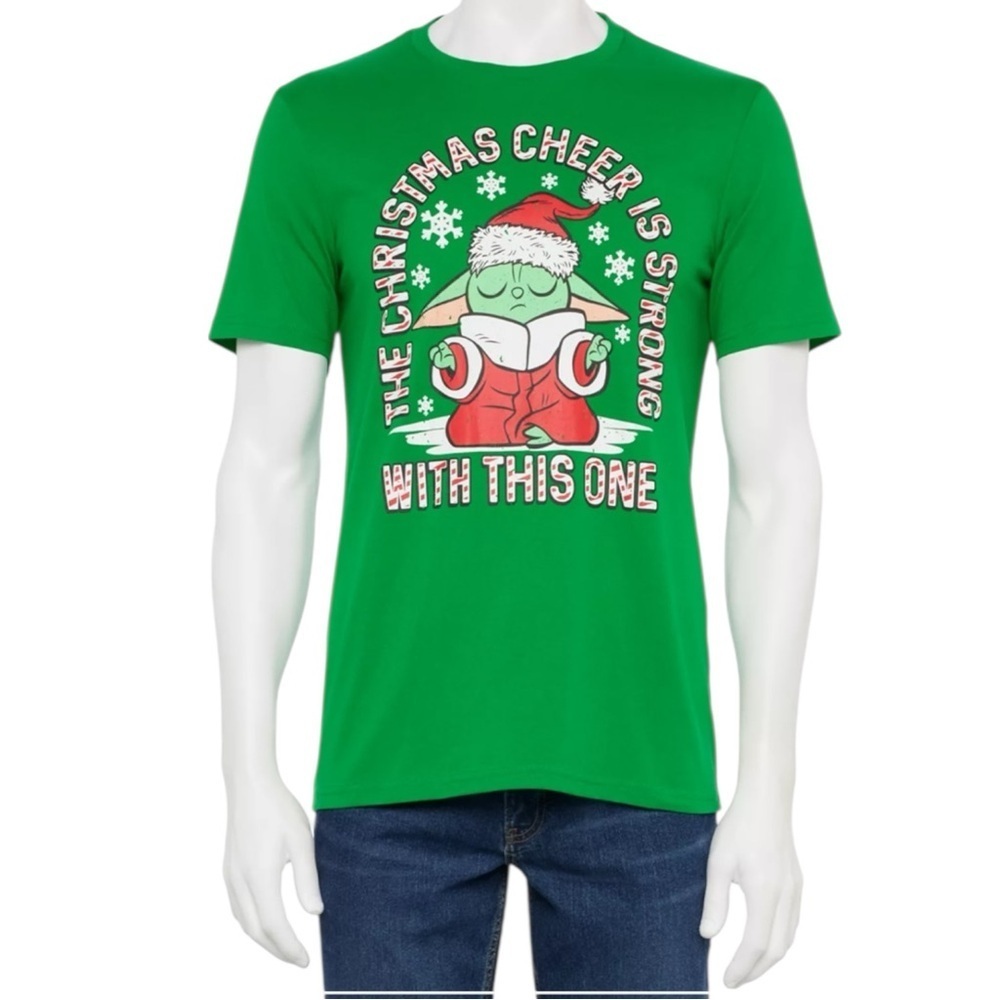 STAR WARS CHRISTMAS GRAPHIC GROGU GREEN TEE SHIRT SZ LG